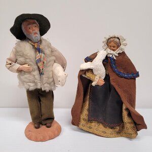 Santons De Yolande France Set 2 Figurines Man Woman Terracotta Clay Sheep